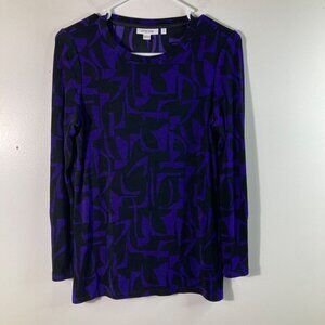 Womens Chicos Slinky Travel Top Purple Black Geometric‎ Design S Acetate Spandex